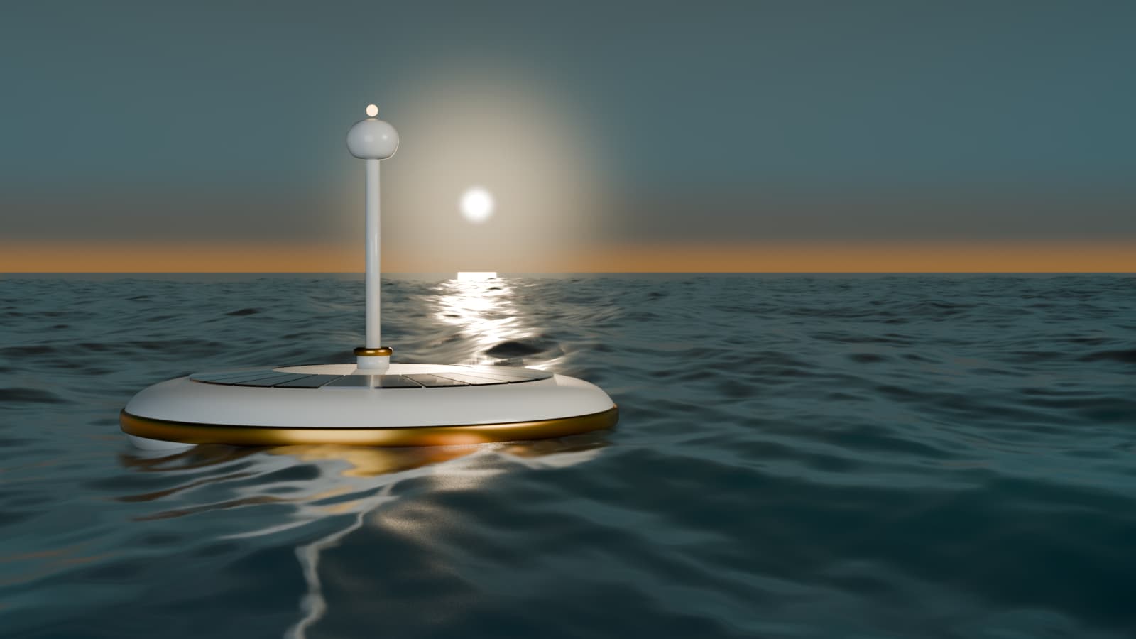 Concept rendering of a Liv Fresh wave-powered desalination unit at sea.